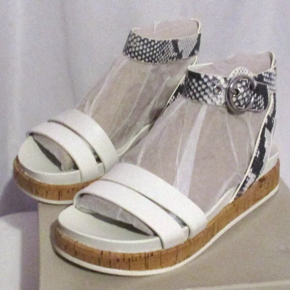 MARC FISHER Multi-Strap Sandals Verily White Snake SIZE 5.5